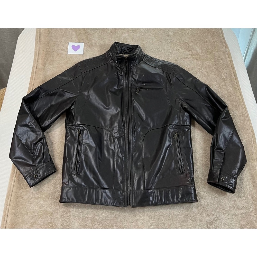 JoS A. Bank Leather Jacket Men's Small Dark Brown World Map Interior Lining EUC